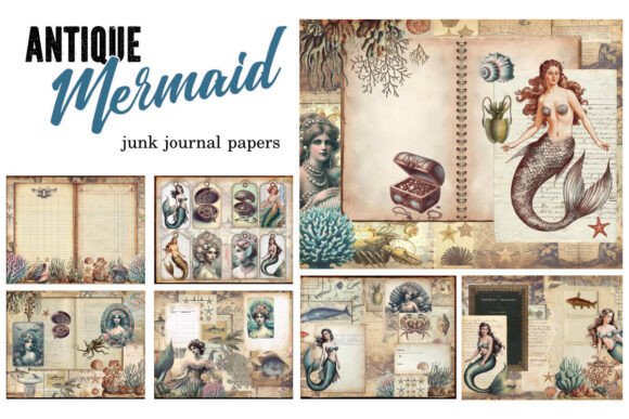 Download Antique Mermaid Collage Paper Pack - Collage Collection