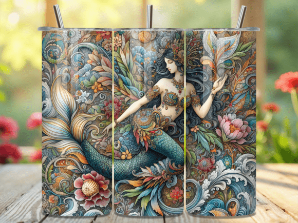 Download Vintage Mermaid Ocean Art Tumbler Wrap - Ocean Collection