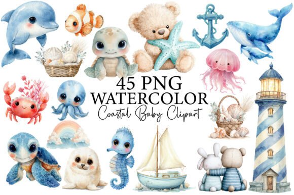 Download Watercolor Ocean Animals Clipart - Premium Bundle