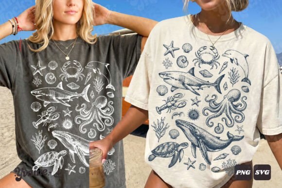 Download Summer Coastal Ocean Life Doodle SVG PNG - Premium Resources