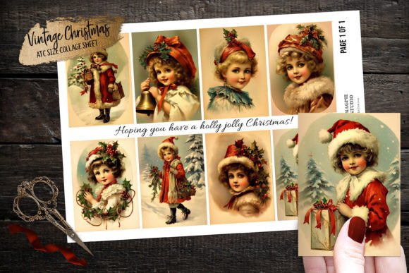 Download Vintage Christmas Girl ATC Collage Sheet - Collage Collection