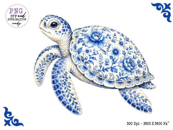 Download Chinoiserie Ocean Turtle Clipart PNG - Premium Bundle