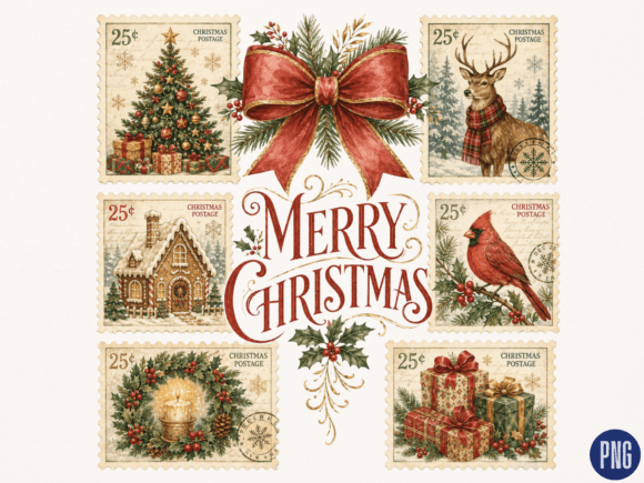 Download Merry Christmas Vintage Stamp Collage PN - Collage Collection