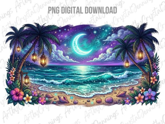 Download Vibrant Tropical Beach Night PNG - Premium Resources